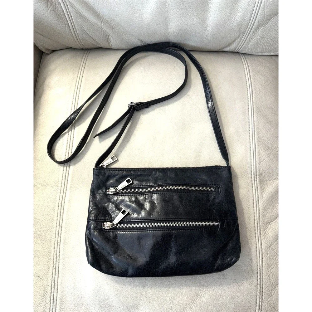 HOBO The Original Leather Crossbody Bag Black Zipper Lightweight